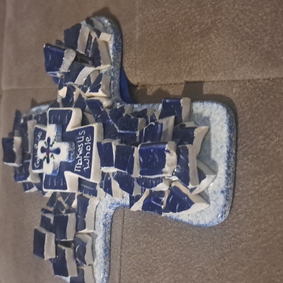 J. Duban Designs Handcrafted Broken Tile Mosaic Art Hanging Cross Cobalt - Picture 2 of 4